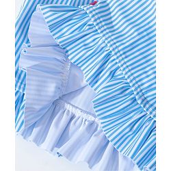 Pine Kids Sleeveless Striped Two Piece Swimsuit with Floral Embroidery & Frill Detailing - Blue
