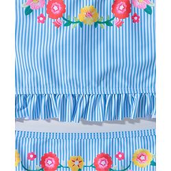Pine Kids Sleeveless Striped Two Piece Swimsuit with Floral Embroidery & Frill Detailing - Blue