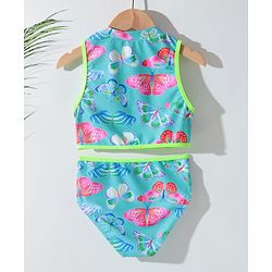 Pine Kids Sleeveless Two Piece Swimsuit with Butterfly Print - Green