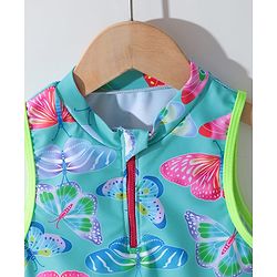 Pine Kids Sleeveless Two Piece Swimsuit with Butterfly Print - Green