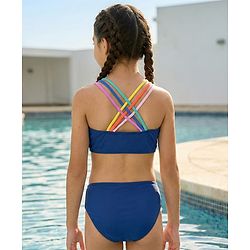Pine Kids Sleeveless  Two Piece Swimsuit Solid Colour - Blue