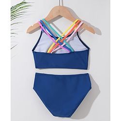 Pine Kids Sleeveless  Two Piece Swimsuit Solid Colour - Blue