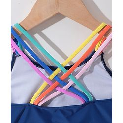 Pine Kids Sleeveless  Two Piece Swimsuit Solid Colour - Blue
