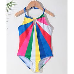 Pine Kids Sleeveless Striped V Cut Swimsuit - Multicolor