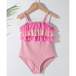 Pine Kids Sleeveless V Cut Swimsuit with Frill Detailing - Pink