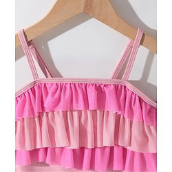 Pine Kids Sleeveless V Cut Swimsuit with Frill Detailing - Pink