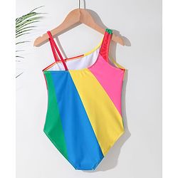 Pine Kids One Shoulder Sleeveless Striped  V Cut Swimsuit - Multicolor