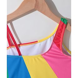 Pine Kids One Shoulder Sleeveless Striped  V Cut Swimsuit - Multicolor
