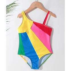 Pine Kids One Shoulder Sleeveless Striped  V Cut Swimsuit - Multicolor