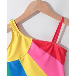 Pine Kids One Shoulder Sleeveless Striped  V Cut Swimsuit - Multicolor