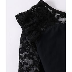 Pine Kids Full Sleeves V Cut Swimsuit With Frill Detailing - Black