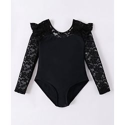 Pine Kids Full Sleeves V Cut Swimsuit With Frill Detailing - Black
