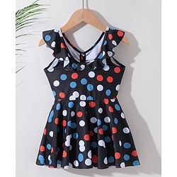 Pine Kids Sleeveless  Frock Swimsuit with Polka Dots Print - Black