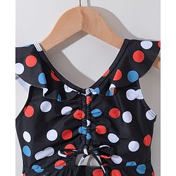Pine Kids Sleeveless  Frock Swimsuit with Polka Dots Print - Black