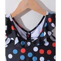 Pine Kids Sleeveless  Frock Swimsuit with Polka Dots Print - Black