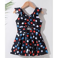 Pine Kids Sleeveless  Frock Swimsuit with Polka Dots Print - Black