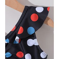 Pine Kids Sleeveless  Frock Swimsuit with Polka Dots Print - Black