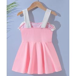Pine Kids Sleeveless Solid Frock Swimsuit  with Fril Detailing - Pink