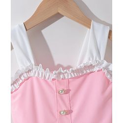 Pine Kids Sleeveless Solid Frock Swimsuit  with Fril Detailing - Pink