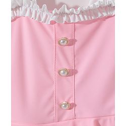 Pine Kids Sleeveless Solid Frock Swimsuit  with Fril Detailing - Pink