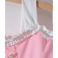 Pine Kids Sleeveless Solid Frock Swimsuit  with Fril Detailing - Pink
