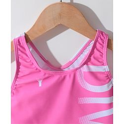 Pine Active Sleeveless  V Cut Swimsuit with Text Print - Pink