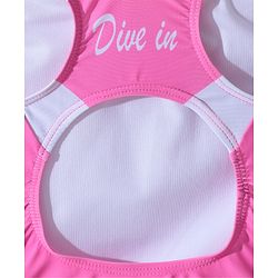 Pine Active Sleeveless  V Cut Swimsuit with Text Print - Pink