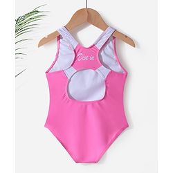 Pine Active Sleeveless  V Cut Swimsuit with Text Print - Pink