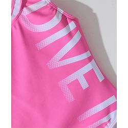 Pine Active Sleeveless  V Cut Swimsuit with Text Print - Pink