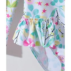 Pine Kids Full Sleeves V Cut Swimsuit with Cap Floral Print -  Multicolor