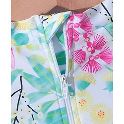 Pine Kids Full Sleeves V Cut Swimsuit with Cap Floral Print -  Multicolor