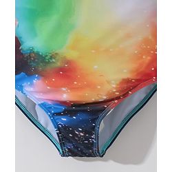 Pine Kids Sleeveless V Cut Swimsuit With Galaxy Print - Multicolor