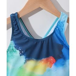 Pine Kids Sleeveless V Cut Swimsuit With Galaxy Print - Multicolor