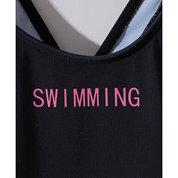 Pine Active Sleeveless Racer Back Legged Swimsuit with Text Print - Black