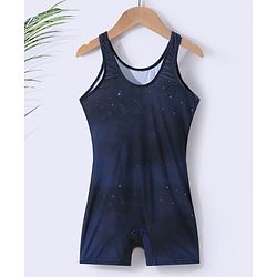 Pine Kids Sleeveless  Legged Swimsuit with Galaxy Theme Print - Navy Blue