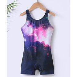 Pine Kids Sleeveless  Legged Swimsuit with Galaxy Theme Print - Navy Blue