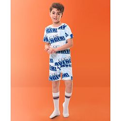 Pine Kids Marvel Cotton Knit Half Sleeves T-Shirt & Shorts Set With The Avengers Print - Blue
