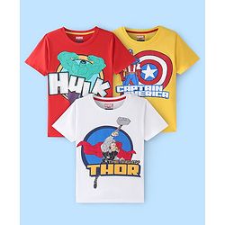 Pine Kids Marvel Half Sleeve T-Shirt with Avengers Graphics Pack Of 3 - Red White & Yellow