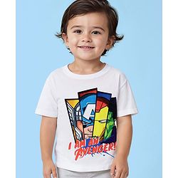 Pinekids Marvel Cotton Knit Half Sleeves T-Shirt With Avengers Print - White