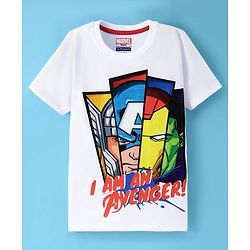 Pinekids Marvel Cotton Knit Half Sleeves T-Shirt With Avengers Print - White