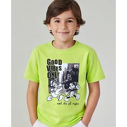 Pine Kids Disney 100% Cotton Knit Half Sleeve T-Shirt with Mickey Mouse Family Graphics - Green