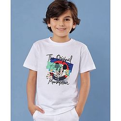 Pine Kids Disney  Half Sleeve T-Shirt with Mickey Mouse Graphics - White