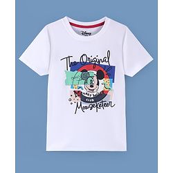 Pine Kids Disney  Half Sleeve T-Shirt with Mickey Mouse Graphics - White