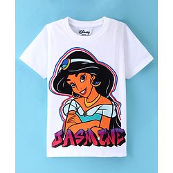 Pine Kids Disney Cotton Knit Half Sleeves T-Shirt With Disney Princess Graphics - Pink & White