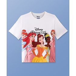 Pine Kids Disney Cotton Knit Half Sleeves T-Shirt With Disney Princess Print - White