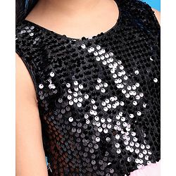 Pine Kids Woven Sleeveless Sequin Net Party Frock - Pink & Black