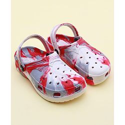 Pine Kids Clogs with Back Strap Closure & Marble Print - White & Red