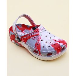 Pine Kids Clogs with Back Strap Closure & Marble Print - White & Red