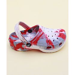 Pine Kids Clogs with Back Strap Closure & Marble Print - White & Red