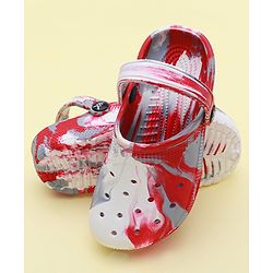 Pine Kids Clogs with Back Strap Closure & Marble Print - White & Red